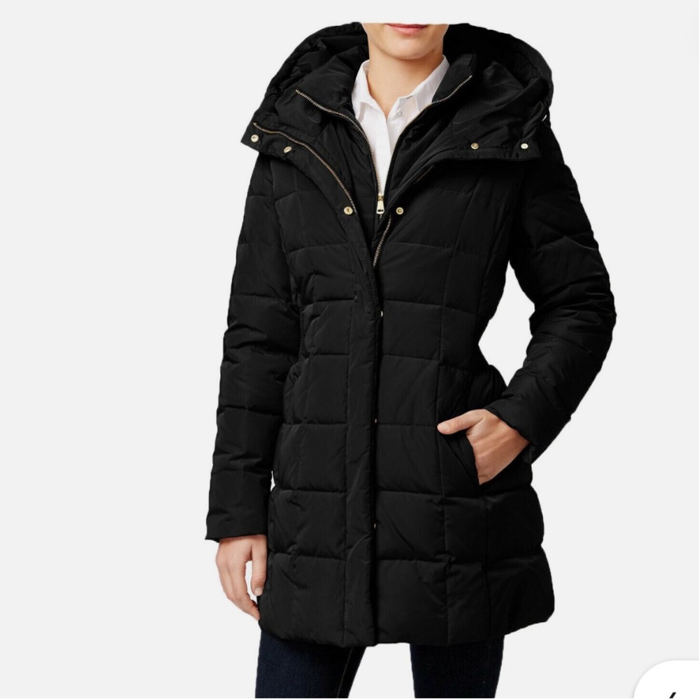 Cole Haan Black Quilted Hooded Coat